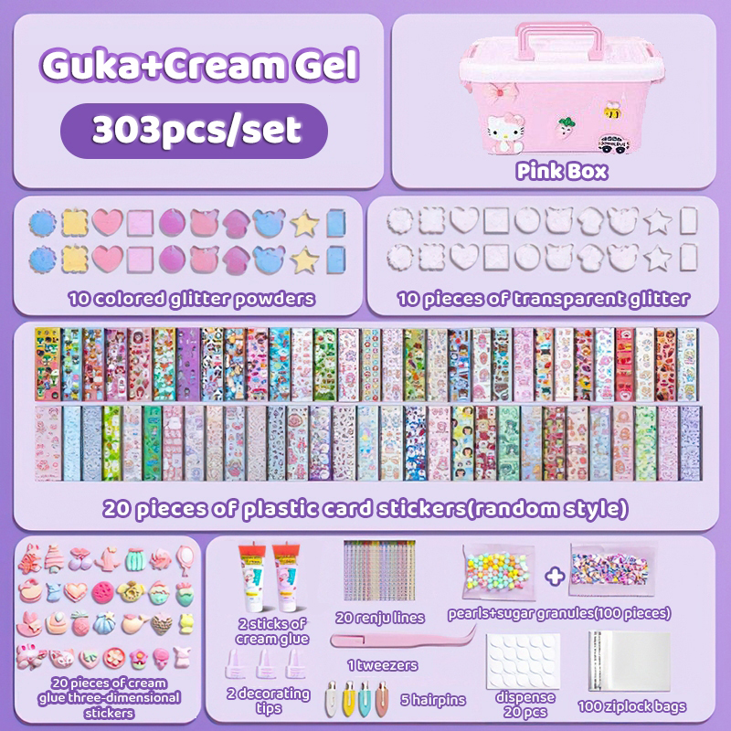 303 Pcs Guka Set Keychain Box DIY Ice Cream Sticker Set Acrylic Sticker Goo Card Set Girls Toys