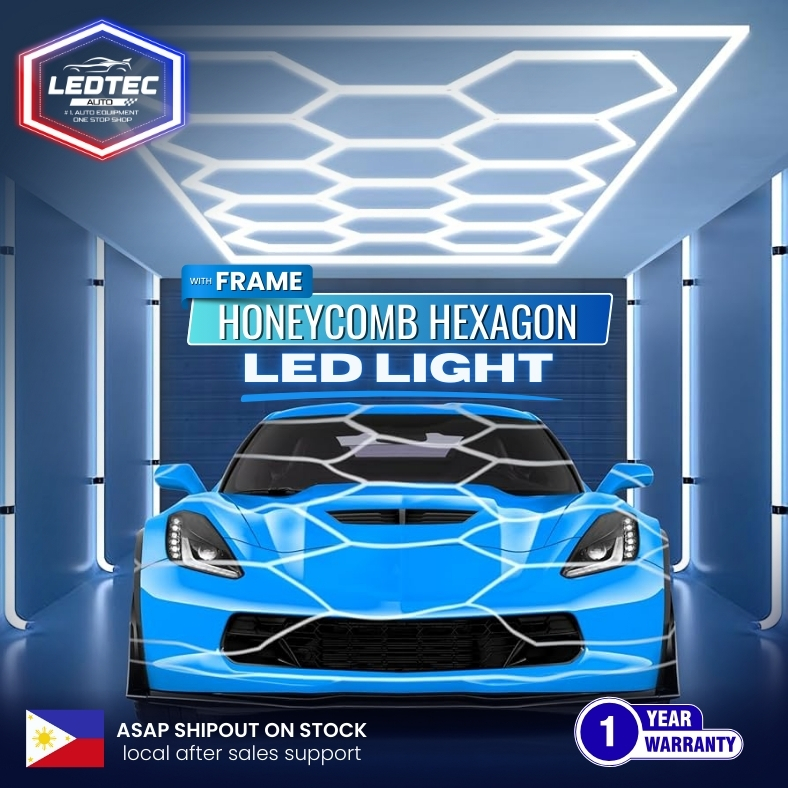 LEDTEC Hexagon LED Lighting Car Detail Garage Workshop Retail Light Honeycomb Hex 8x16 ft | Car Wash Computer Shop Motor Show Room | Garage Light Hexagon Lights Lamp 220V LED Tube Honeycomb Ceiling Lighting For Auto Car Body Repair LED Workshop
