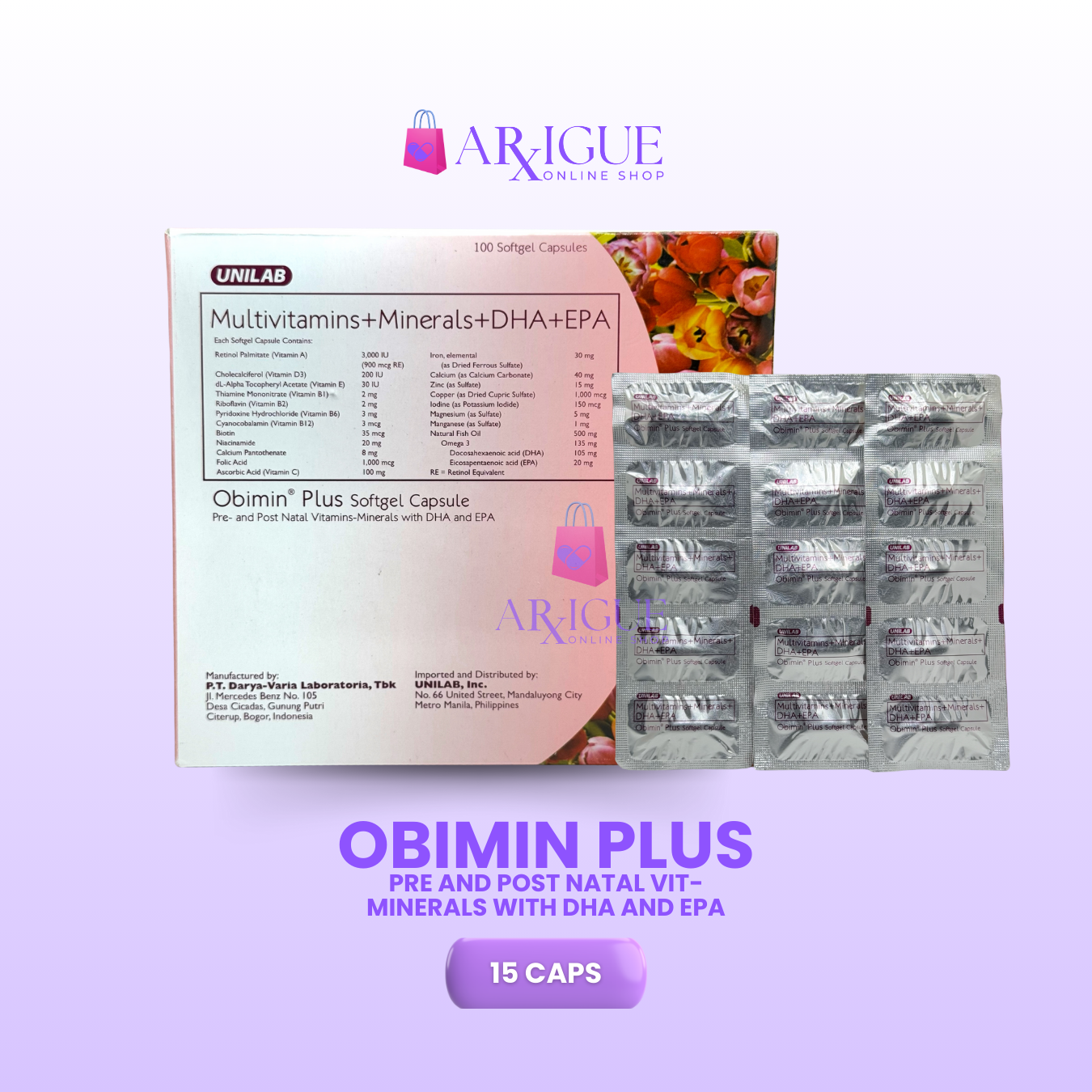 Obimin Plus 15 Soft Gel Capsules (Multivitamins+ Minerals + DHA + EPA))