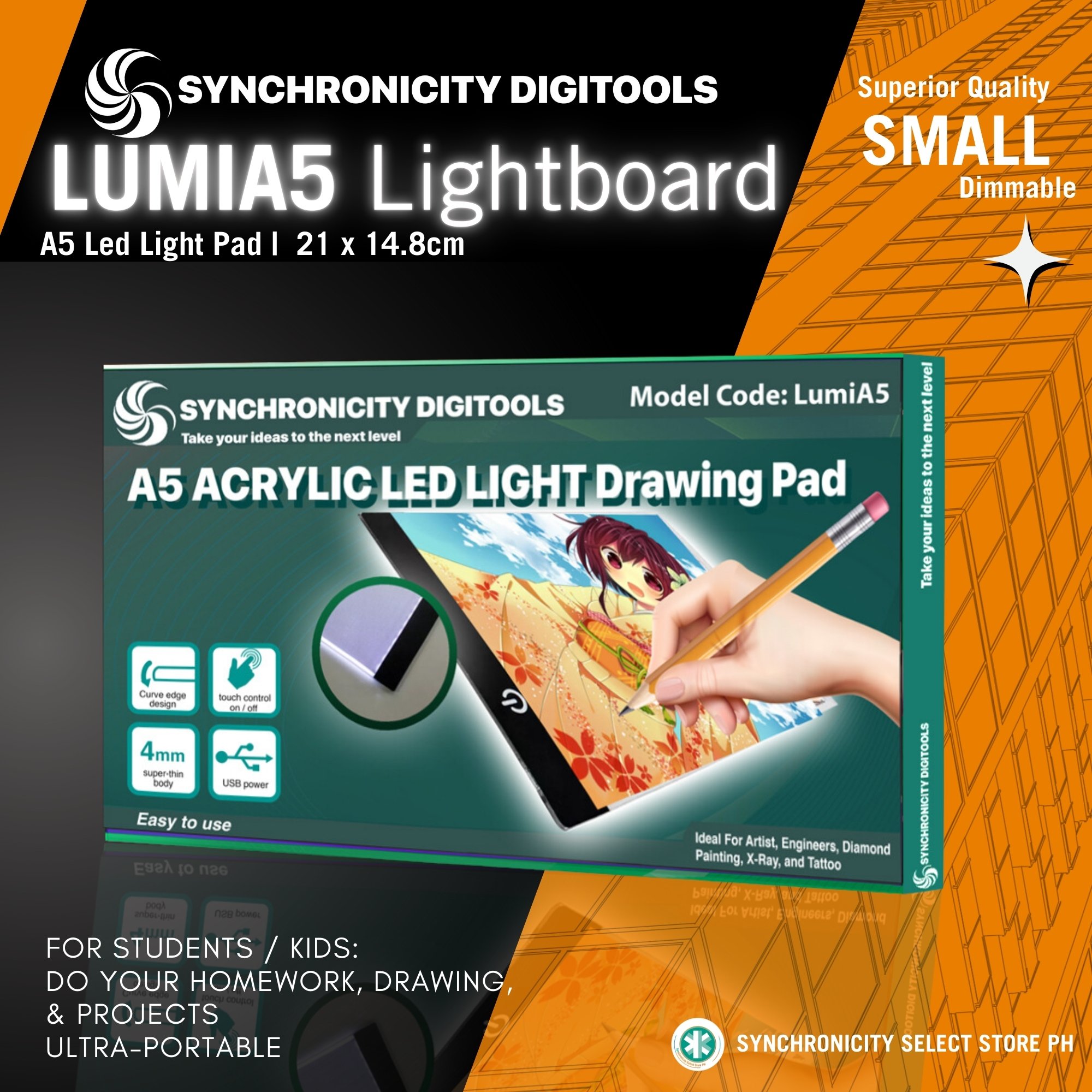 SYNCA Lightboard LED Light Pad A4 A3 A5 A2 - Synchronicity Digitools Tracing Light Board Drawing Tablet for Diamond Painting Sketching Architecture Engineering Drafting & Tattoo Transfer | USB Dimmable Adjustable Brightness | LUMIA
