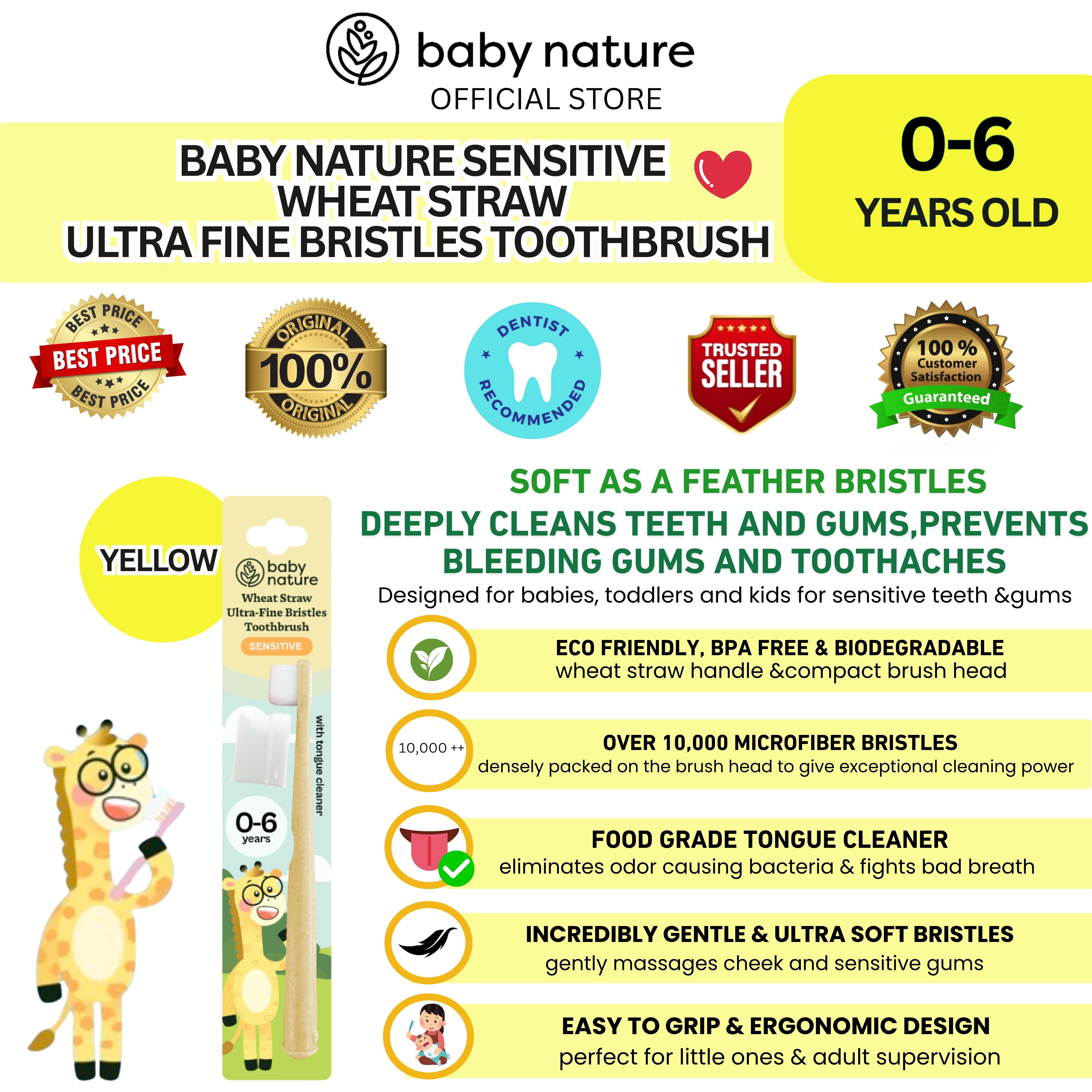Baby Nature Wheat Straw Ultra-fine Bristle Toothbrush 0-6 yrs old