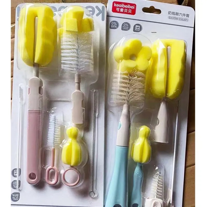 6Pcs/set Bottle Cleaning Brush Sponge Rotation Baby Pacifier Cup Nipple Cleaning Set