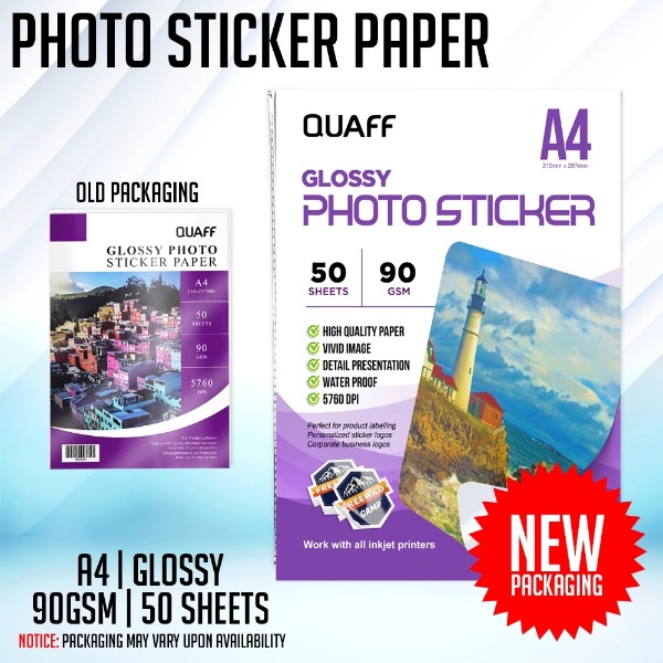 QUAFF Glossy/Matte Inkjet Photo Sticker A4 Size Available in 90 GSM and 135 GSM Waterproof Label Stickers