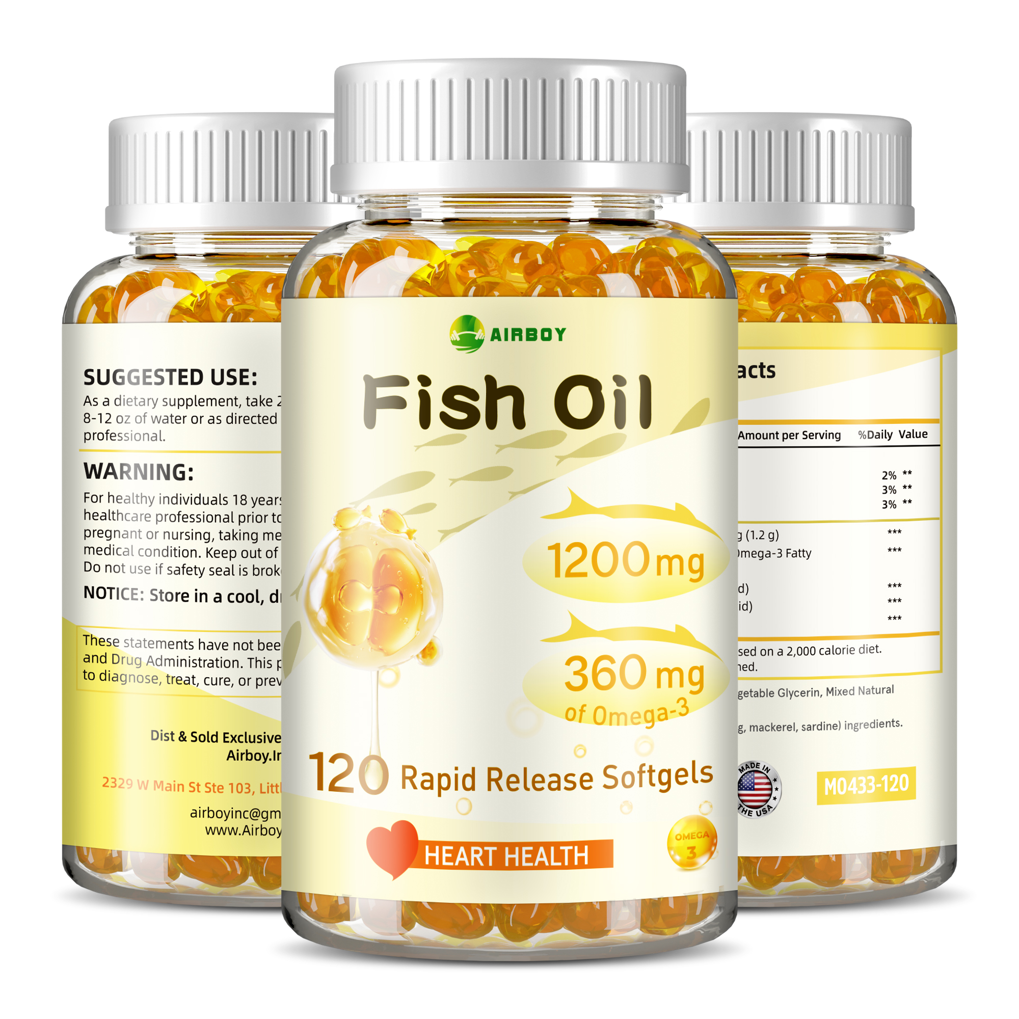 Dầu cá Airboy OMEGA 3 viên giàu DHA&EPA giúp tim khỏe mạnh Giảm căng thẳng Tăng cường trí não Cải thiện trí thông minh Cải thiện sức khỏe tim mạch