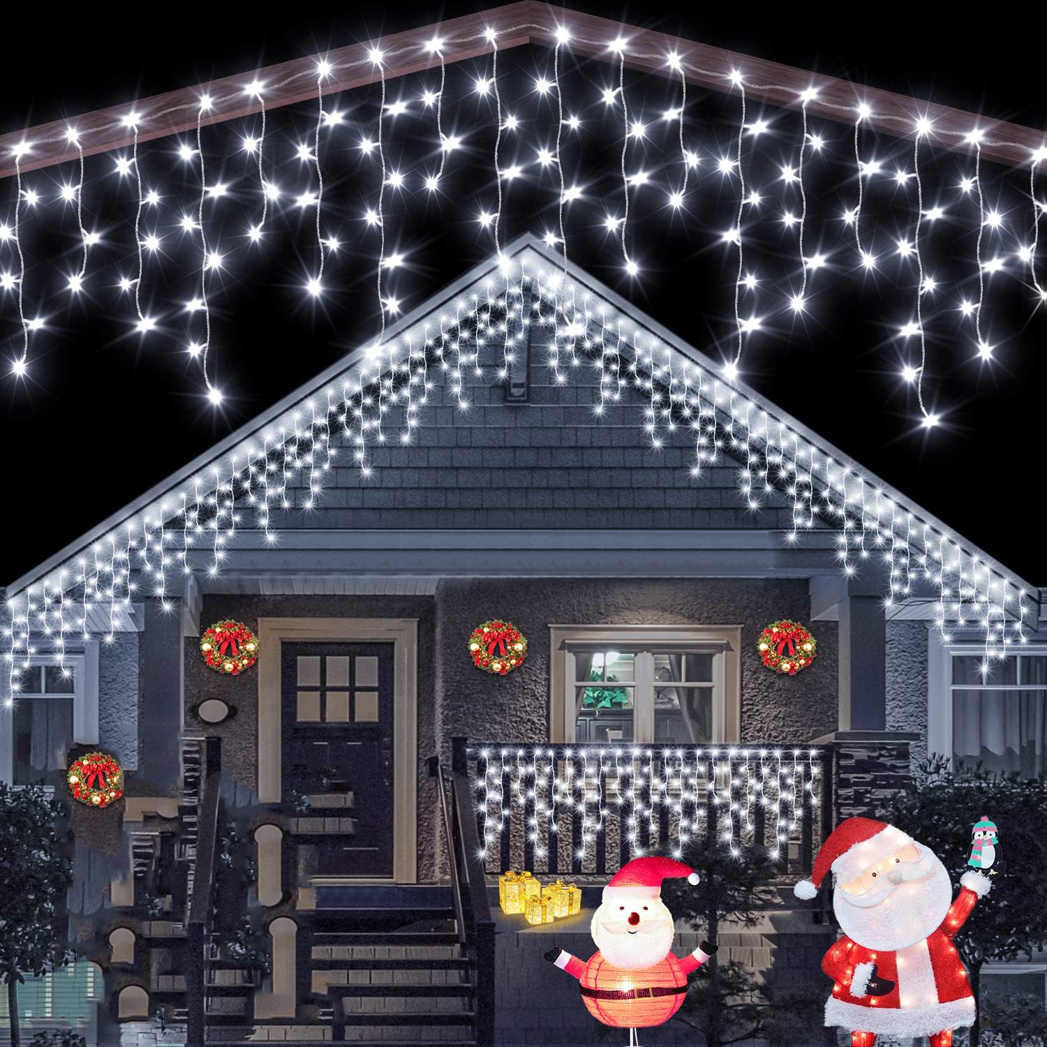 Solar Christmas icicle lights LED curtain light for outdoor waterproof USB Plug Chrismas light string light meteor shower waterfall fairy light birthday newyear wedding home party decor garden eaves music dinningroom warm festival holiday romantic