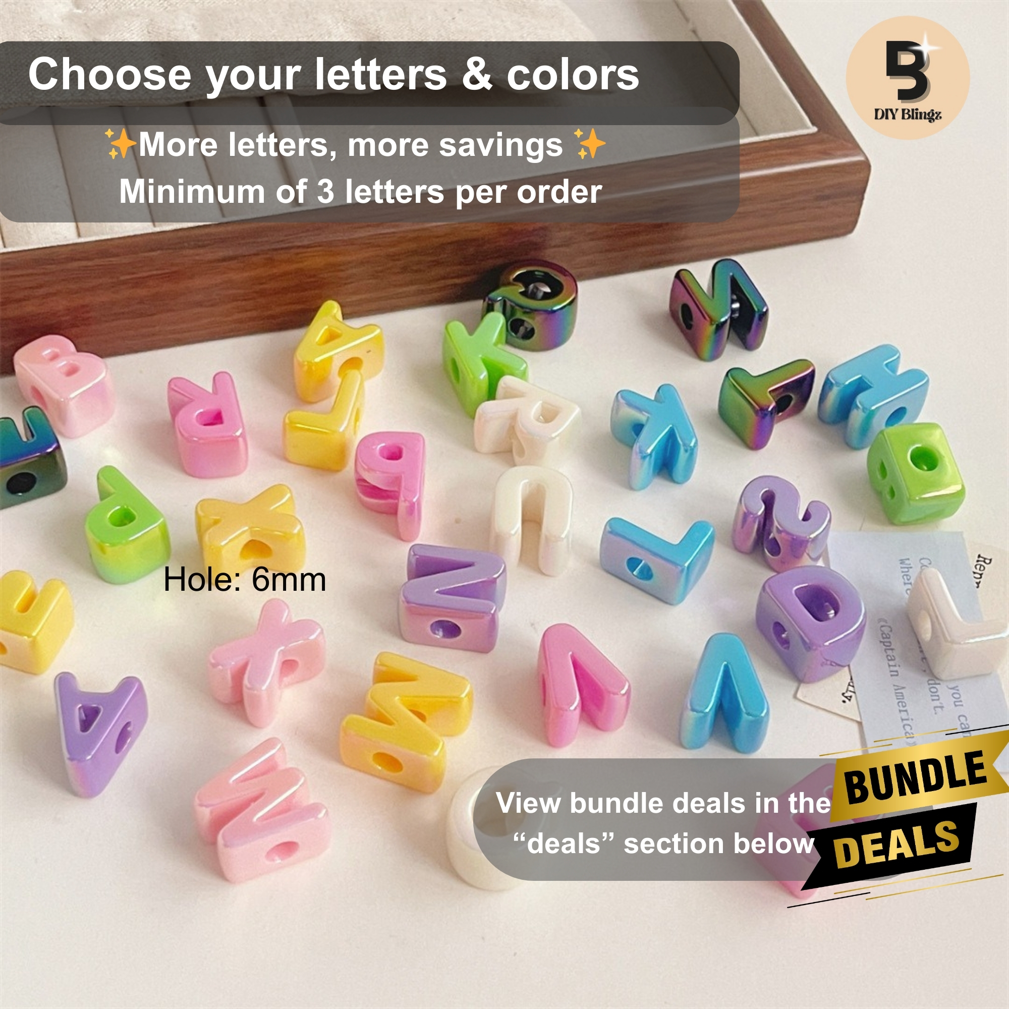 DIY Blingz 1pc UV Solid A-Z Chunky Letter Beads Acrylic Beads for DIY Handmade Bracelet Necklace Keychain Phone Charm Jewelry Making and other DIY Art Crafts Project Accessories