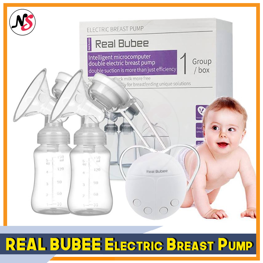 REAL BUBEE Electric Breast Pump Adjustable Suction Silicone Hand Pump Breast Feeding for Mother with 2 Baby Milk Bottles