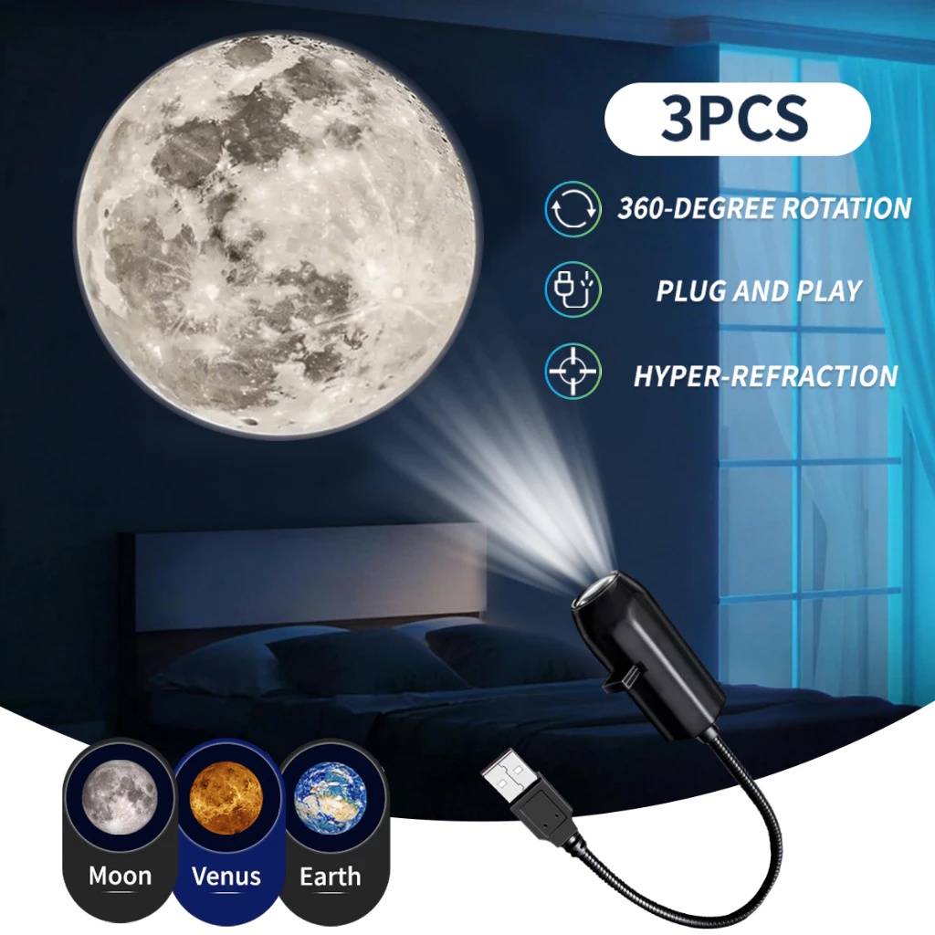 LED Planet Projection Lamp Starry Sky Light USB Galaxy Night Lights Bedroom Room Decor Decorative Night Light Romantic Gift For Kids Adults
