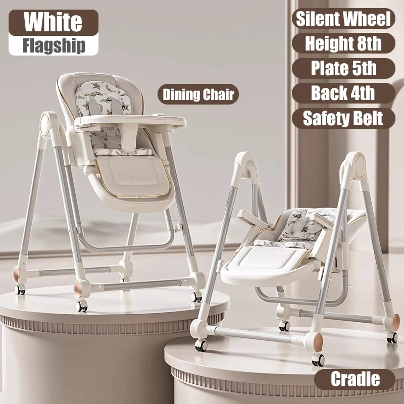 High Chair for Baby 2 in 1 Baby Feeding Dining Chair with Removable Food Tray Safety Belt Foldable Wheel Adjustable High Chair