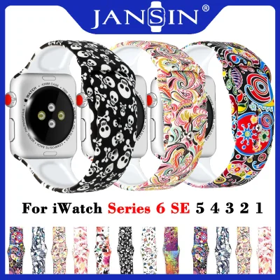 Sport Band Soft Silicone Replacement Sport Strap For Apple Watch Band 41mm 45mm Silicone Bracelet Printed Pattern Strap for apple watch Series 7 6 SE 5 4 3 Band 40mm 44mm 38mm 42mm (1)