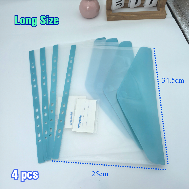 Long/A4 File Bag 11 Hole Loose Leaf Bag for 3/4/5 Ring Binder Transparent Binder Pouch Paper Organizer
