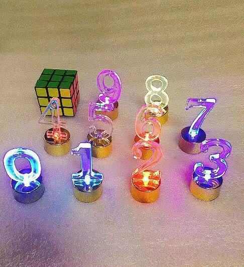 3D 0-9 Number LED lights INS style Birthday creative arrangement electronic candles led lights birthday party cake candle decorations Gold base