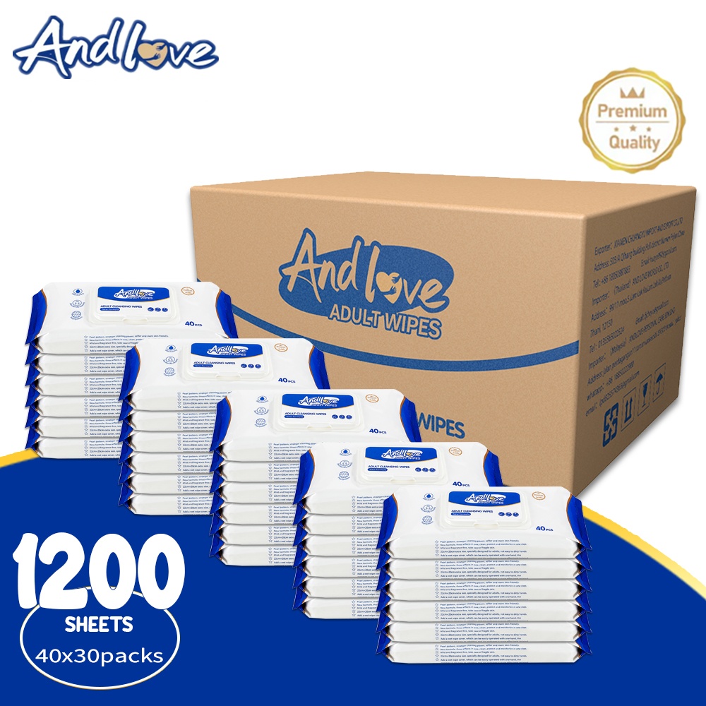 ANDLOVE Non-Alcohol Unscented Adult wipes 40 Sheets Per Pack 30 Packs 1200 Sheets