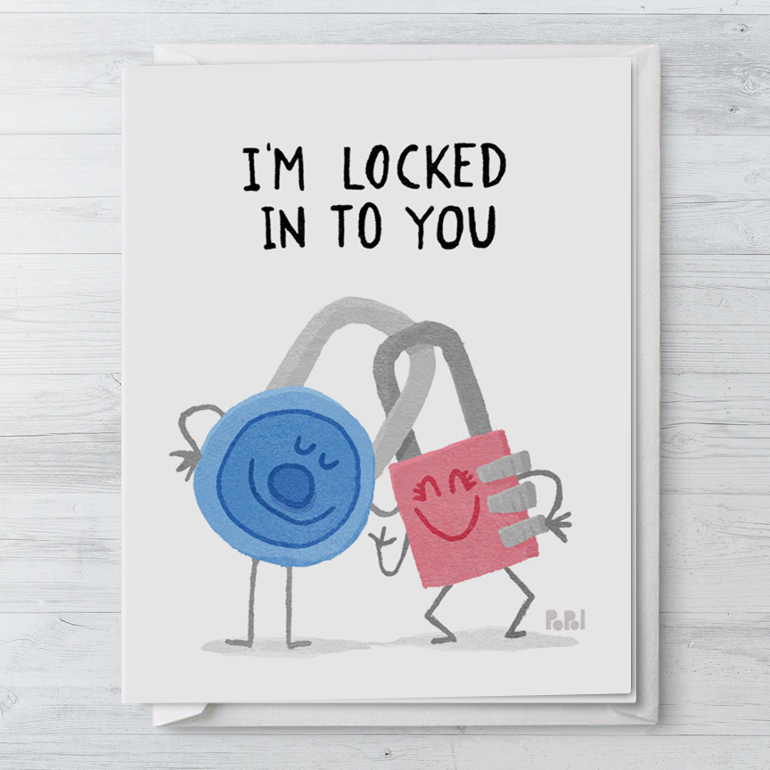 Popol - Im Locked In To You - Valentines Greeting Card Cute Funny Sweet Love Card Boyfriend Girlfriend Wife Husband Romantic I Love You Card