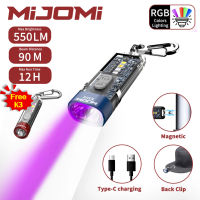[Buy 1 Take 1 Free K3] MIJOMI K3 / K3UV EDC Keychain Flashlight 400/550 Lumens Compact Portable Waterproof IPX4 25g Multi-Colors Light USB-C Rechargeable Ideal for Night Reading Camping
