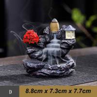 Waterfall Incense Burner Holder Mountains River Stick Holder Buddhism Aroma Backflow Incense Cones For Home Office House Decor