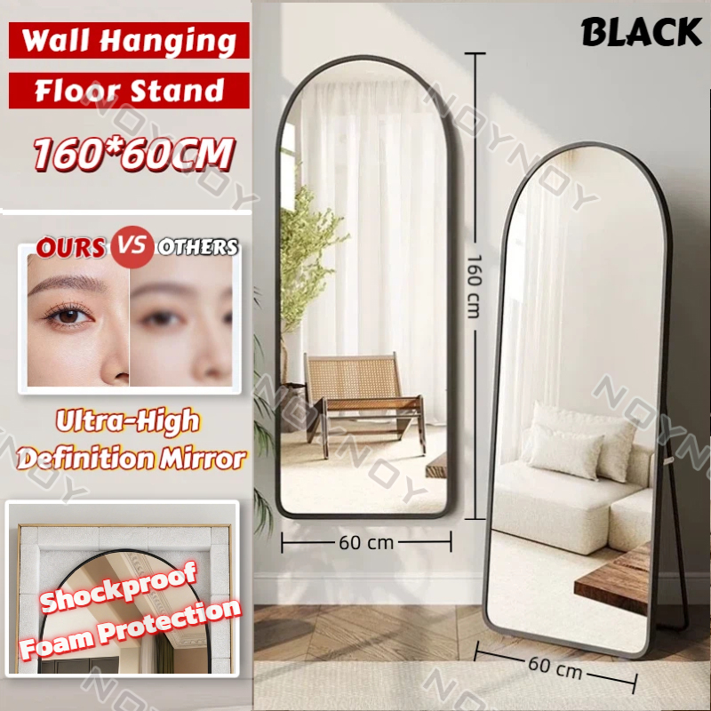 160*50CM HD Whole Body Stand Mirror Floor/Wall Mount Dual Use Vertical Arch Full Body Mirror Metal Frame Full-Length Mirror Explosion-proof Nordic for Bedroom Living Room Live Broadcast
