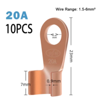 70PCS Copper Battery Cable Connector Terminal Open Lugs Wire Terminals OT 10/20/30/40/50A