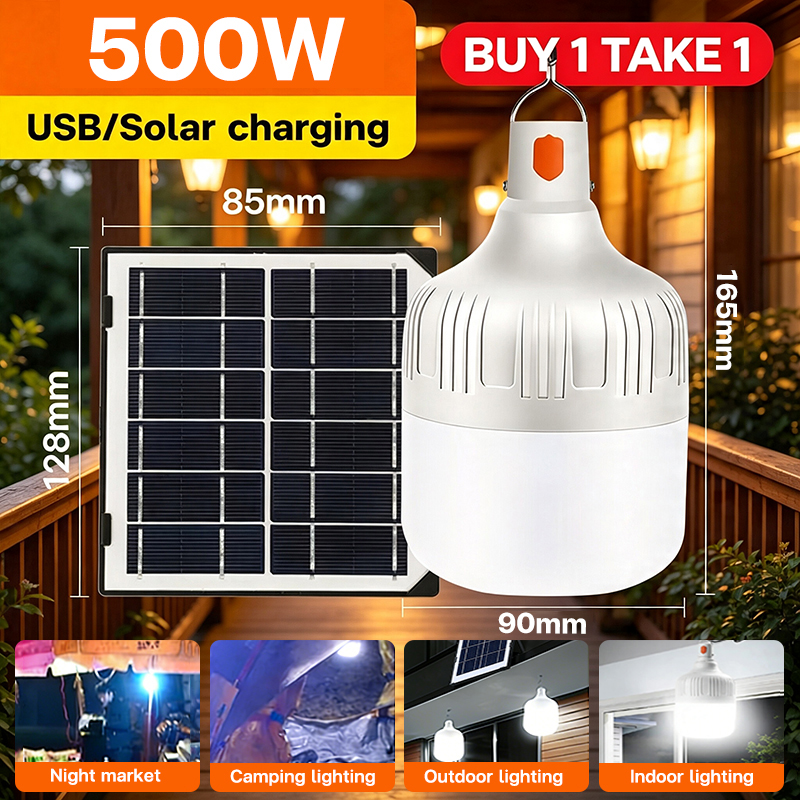 Buy 1 Take 1 Emergency Light LED Bulb Waterproof Solar With Panel USB Hanging Bulb For Night Outdoor Indoor