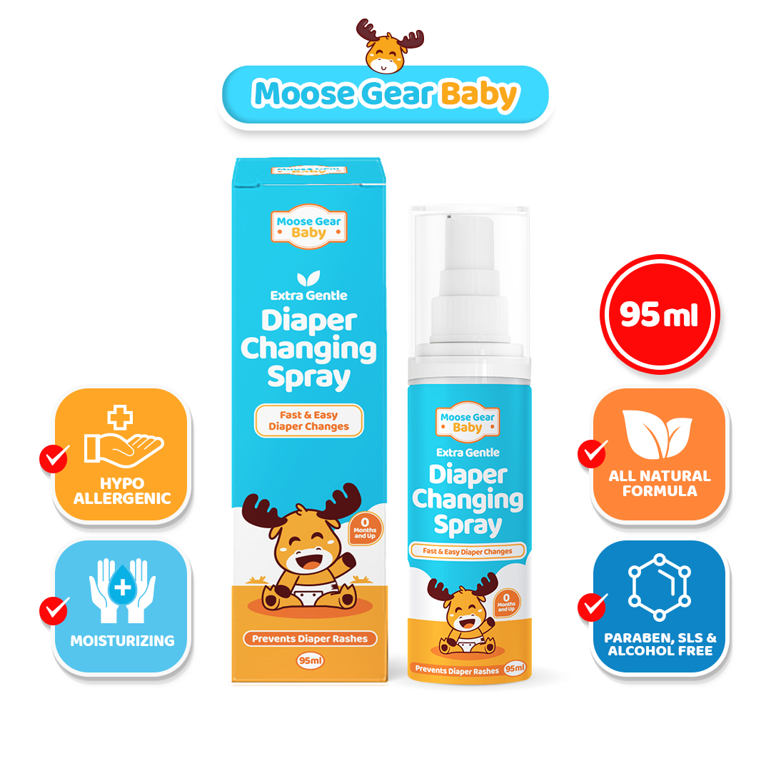 Moose Gear Baby Diaper Changing Spray 95ml Extra Gentle Natural Tiny Bottle Quick & Easy