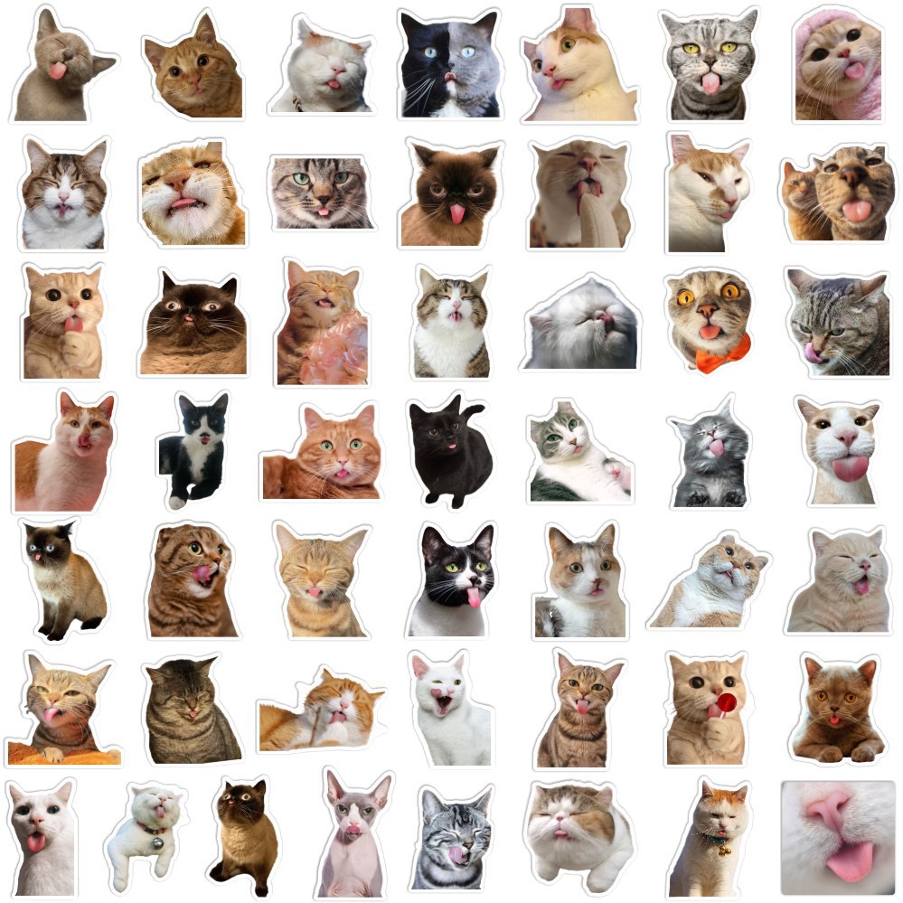 50Pcs Funny cute Cats Emoji Series Stickers DIY Luggage Laptop Waterproof Doodle Decals Sticker