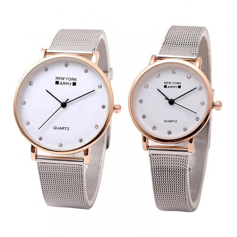 Newyork Arm Rosegold Bezel Mess strap Couple Watch set