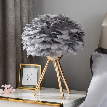 Feather Shade Table Lamp Modern Bedroom Bedside Desk Night Light Decor