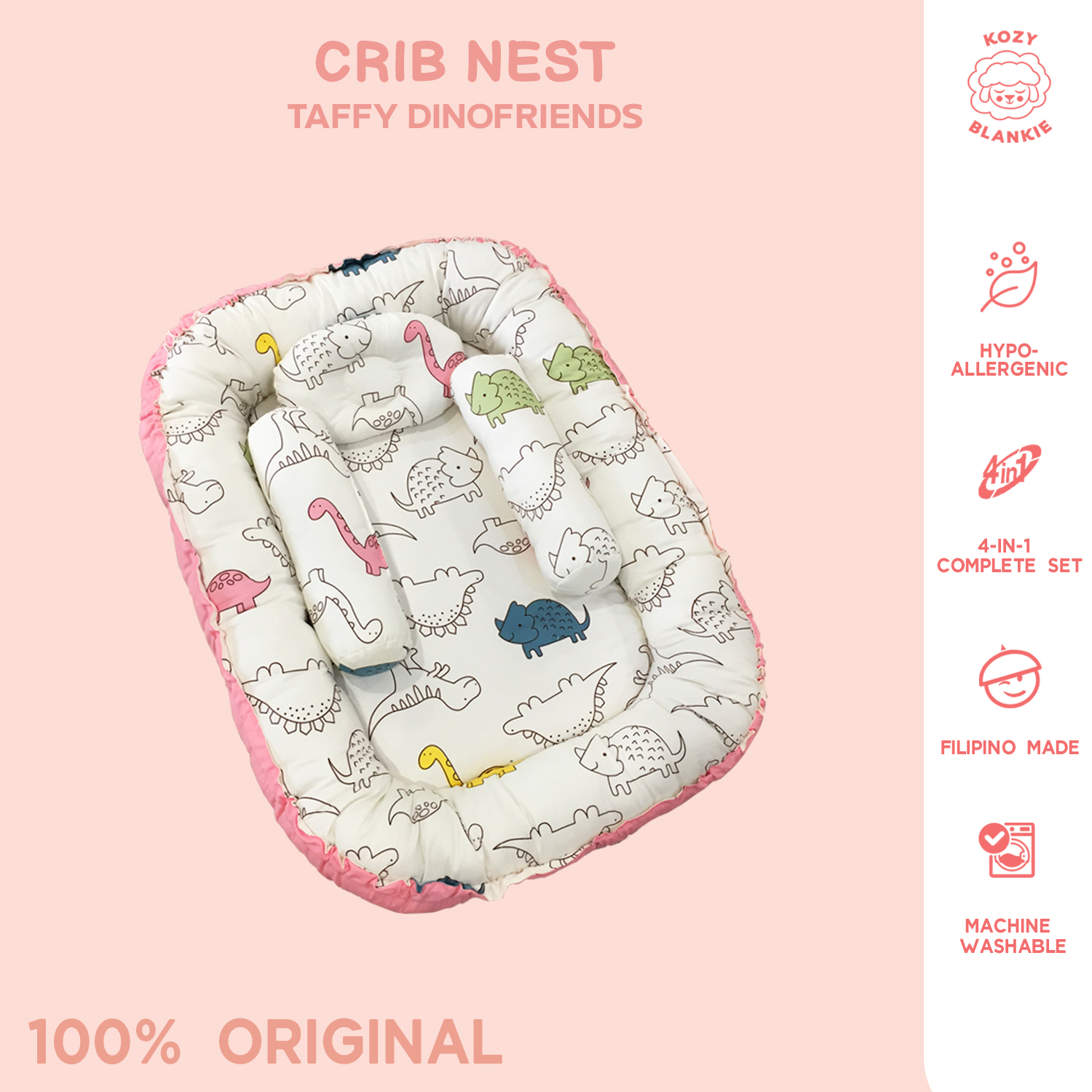 Kozy Blankie Baby Bed Crib Nest - TAFFY DINOFRIENDS