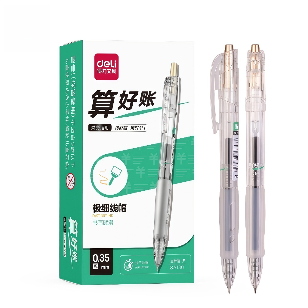 Deli 12PCS Press Gel Pen 0.35mm Gel Pen Black Quick-Drying Writing Office School Supplies