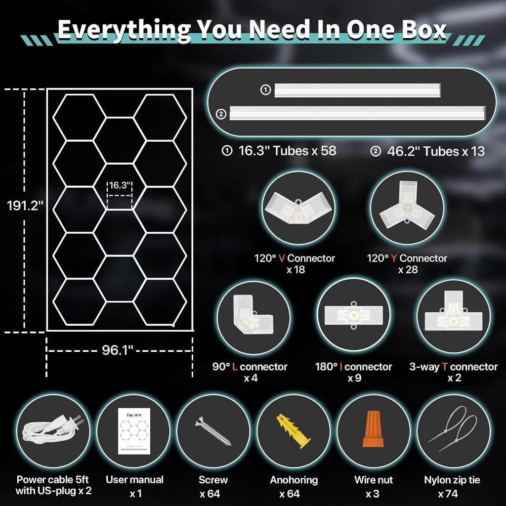 Hexagon LED Lighting Car 220V LED Tube Honeycomb Ceiling Lighting For Auto Car Body Repair LED Workshop Computer Shop Motor Show Room Garage Light Hexagon Lights Lamp