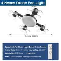 Jiditech E27 Ceiling UAV Light Fan 55CM-80W 3 Color 2-IN-1 Fan Ceiling Light Fan With Remote Control  Ceiling Light With Fan Silent Bedroom