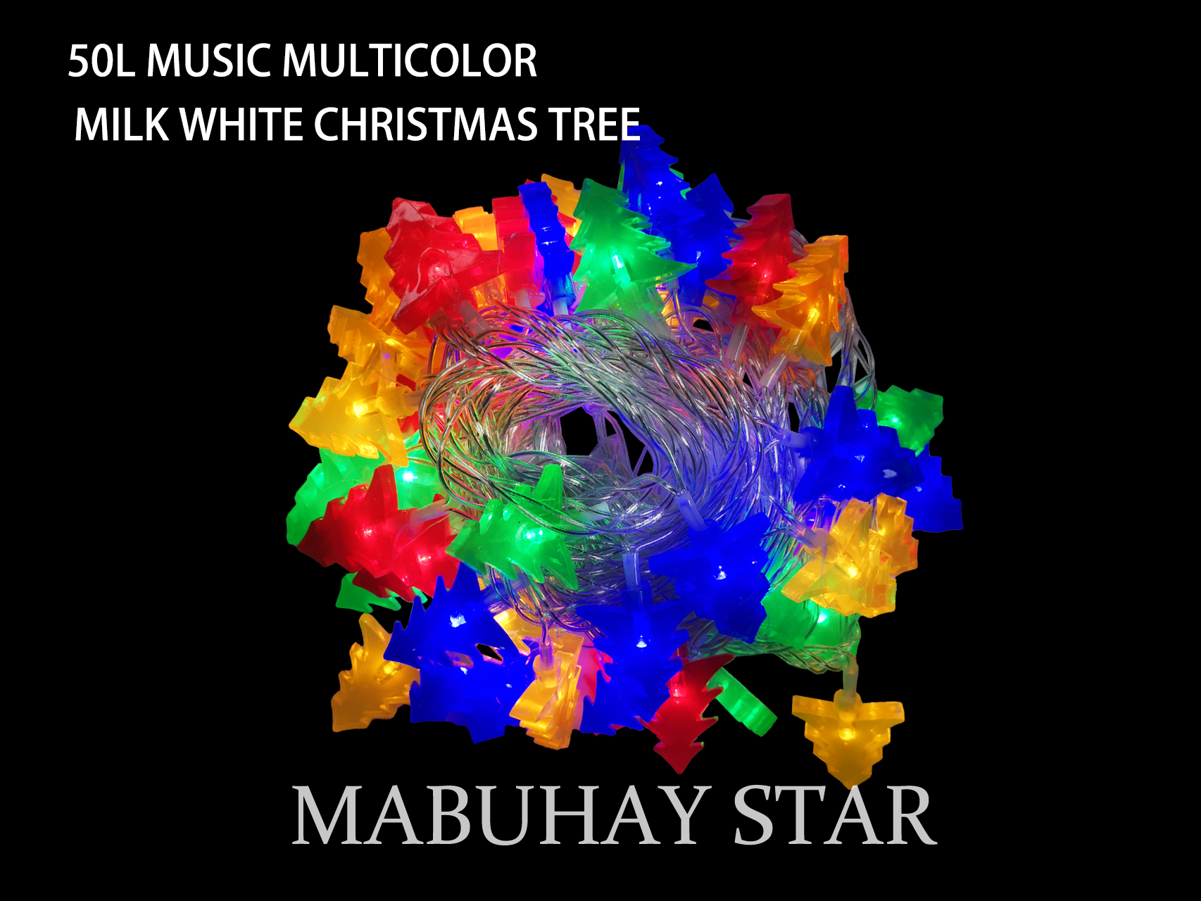 MABUHAY STAR Christmas Lights 50L LED Music Lights Bubble Meteor/Snowflake/Xmas Tree/Flower Shape Decoration Lights