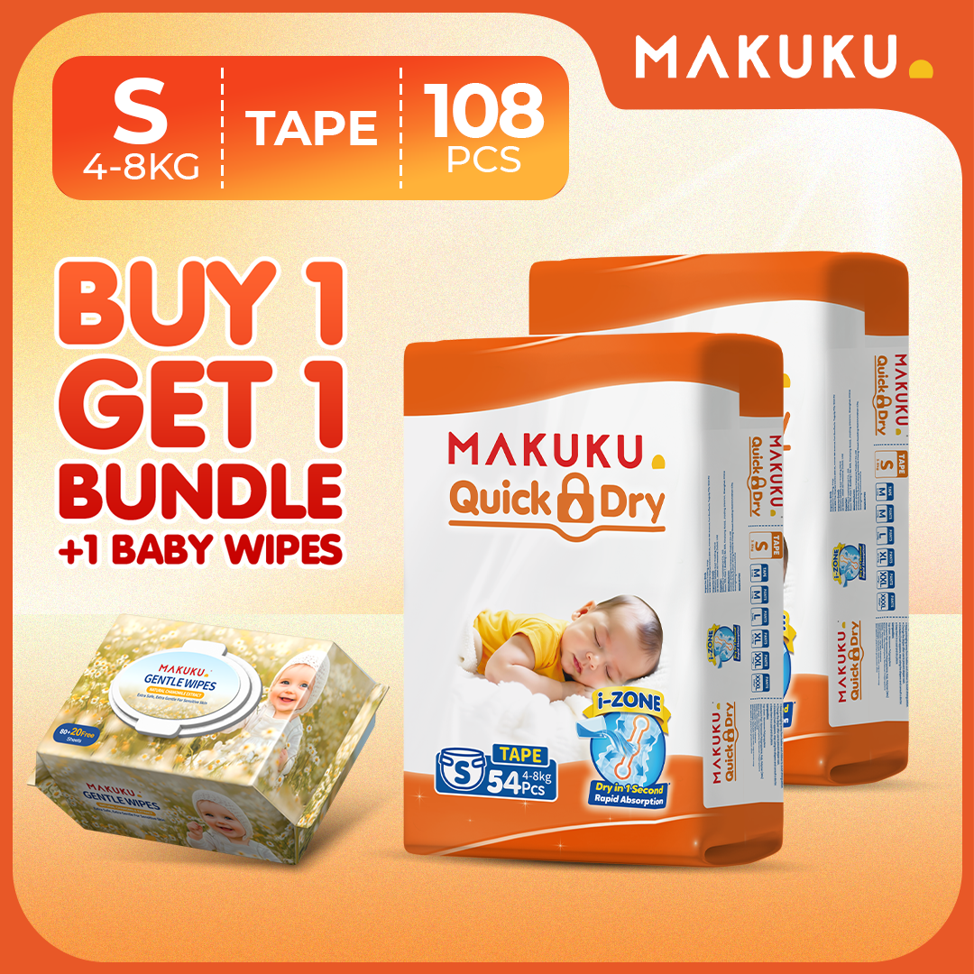 【B1T1 + CHAMOMILE BUNDLE】MAKUKU Diaper Quick Dry Tape and Pants Ultra Thin Soft and Breathable S M L XL XXL XXXL
