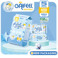GAIFEEL Baby Wipes Milk Scent Baby Wipes 80PCS Pack of 5