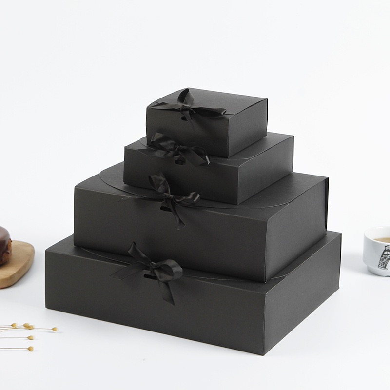 2M48 Brown/white Clamshell w/ribbon cardboard pastry gift box bowknot box combination packaging box