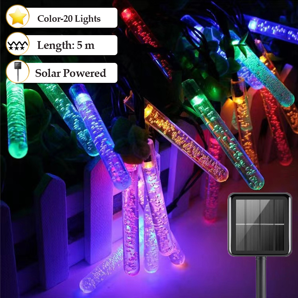 Solar Christmas Light Waterproof Tree Lights Outdoor Solar Power Water Drop String Light Fairy Lights For Courtyard Garden Balcony Terrace Roof Decoration