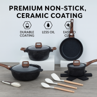Gaoboos 7Pcs Nonstick Ceramic Rock Cookware Set Induction Compatible Wok Frying Pan Saucepan