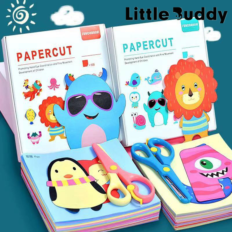 Paper Cut Kids Art & Craft Paper Game 100pcs with 2 Scissors Toddler Fine Motor Skill Toddler Kids Children