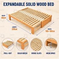 TABLETROVE Expandable Solid Wood Bed Frame Pull Out Adjustable Size Wooden Platform Bed 800KG Load