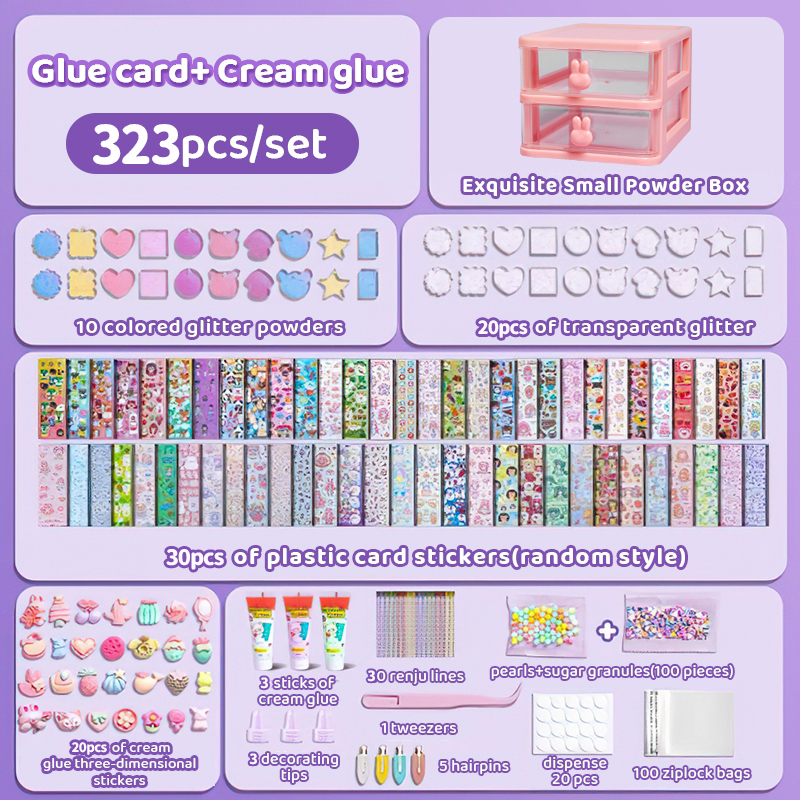 Kids Guka Sticker Set for Girl Art Making Kit Girl Toy with Fun Stickers Artificial Cream Glue Decoration Accessories