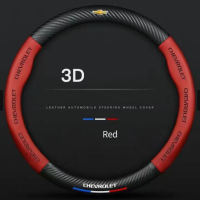 CHEVROLET 38cm 3D Relief Carbon Fiber Leather Car Steering Wheel Cover Embossed Logo Decoration Accessories