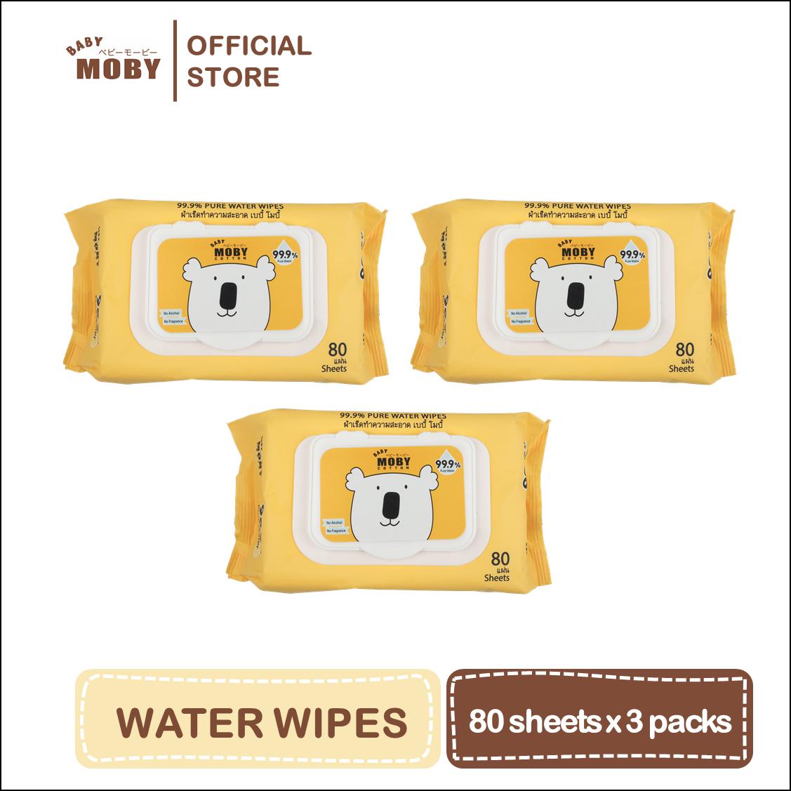 Baby Moby 99.9% Water Wipes 80s Pack of 3