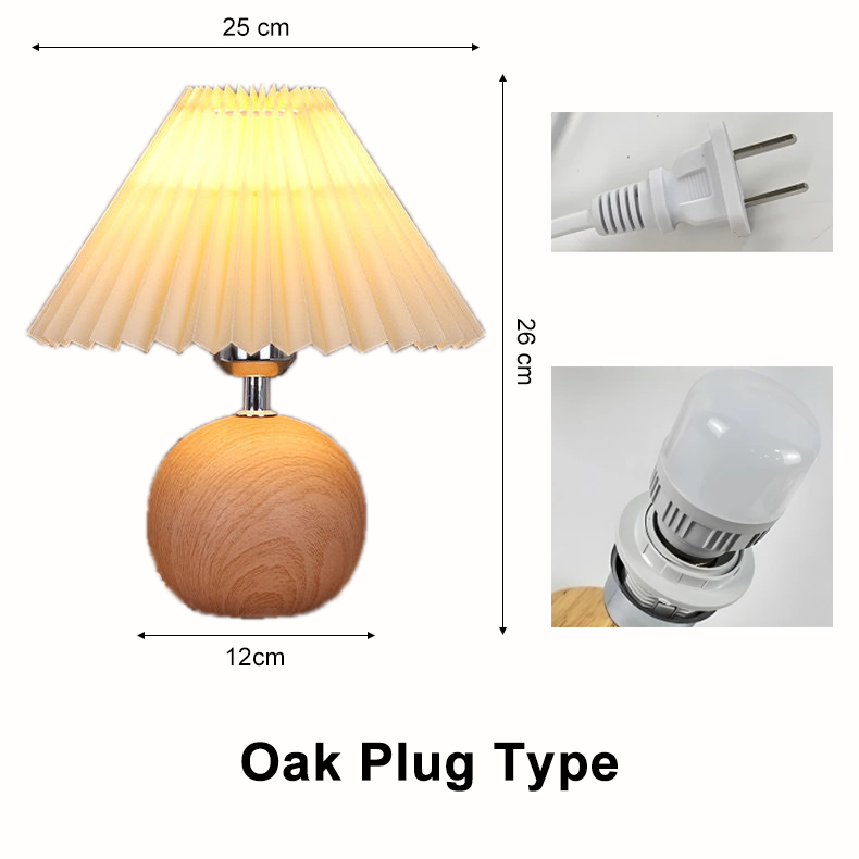 Creative Round Base Pleated Lampshade Retro Bedside Desk Lamp Living Room