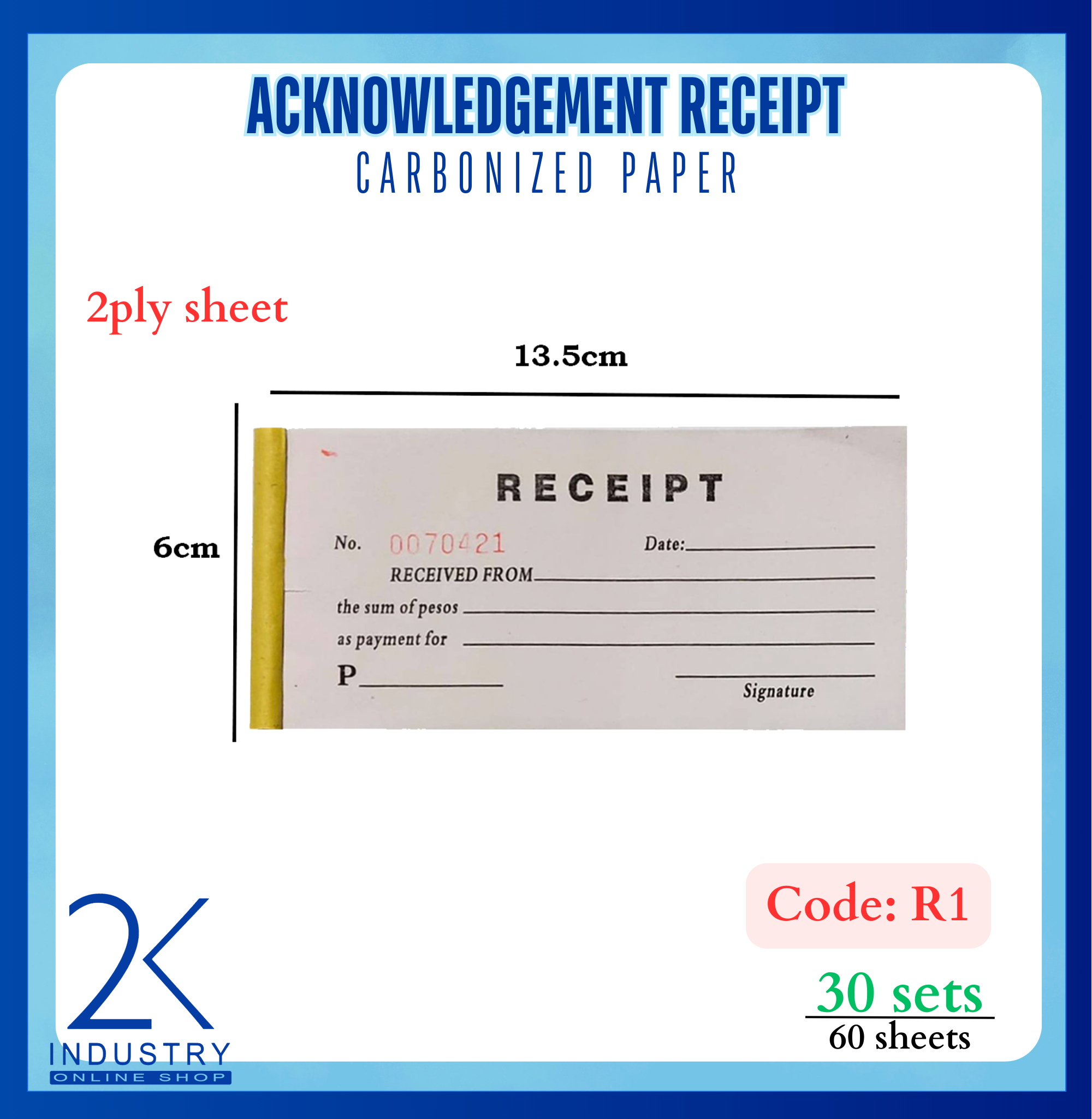 Temporary / acknowledgement Receipt Resibo carbonized 2 ply