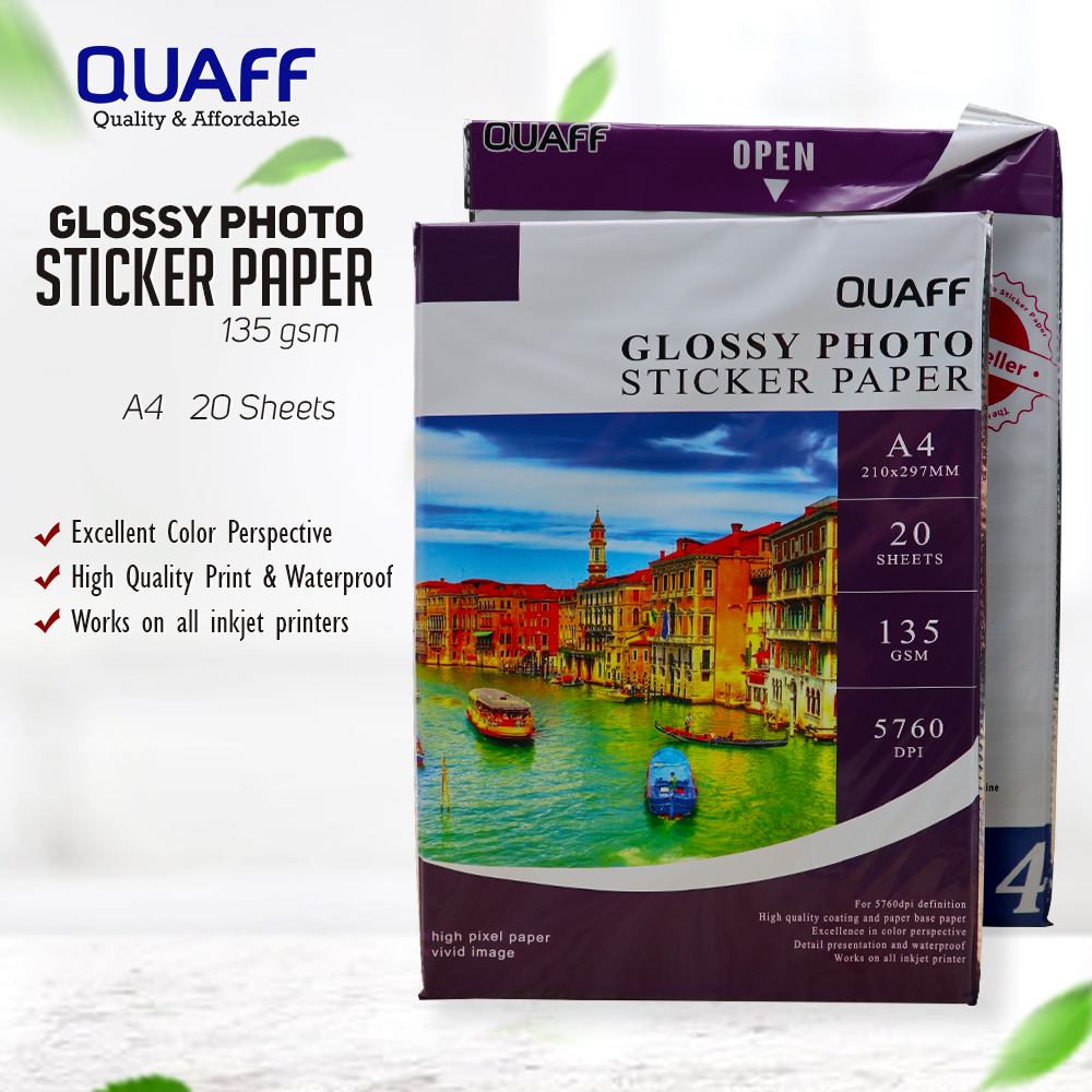 PrinTEE - QUAFF Glossy Sticker / Photo Sticker / Inkjet Sticker 90gsm / 135gsm - 20sheets