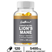 Lions Mane + Ginkgo 5400 mg Capsules Lions Mane Mushroom Supplement para sa Cognitive Function sa Mental Clarity Focus at Memory Tumaas na Immunity