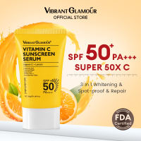 VIBRANT GLAMOUR Vitamin C Sunscreen Cream Whitening Spot Proof Repair Sunscreen SPF 50+ PA+++ UVA/UVB Sunblock 50X C Lemon 3X Ceramide Skin Barrier Repair Brightening Fade Dark Spots Skin Moisturizing 30g