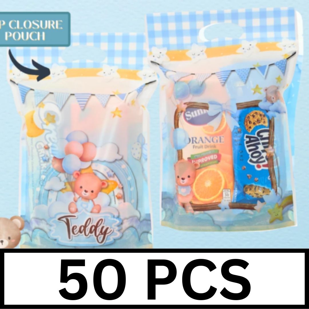 PP1031 Blue Bear Balloon Loot Bag Chips Bag Chipsbag Zip Candy Party Giveaway Souvenir