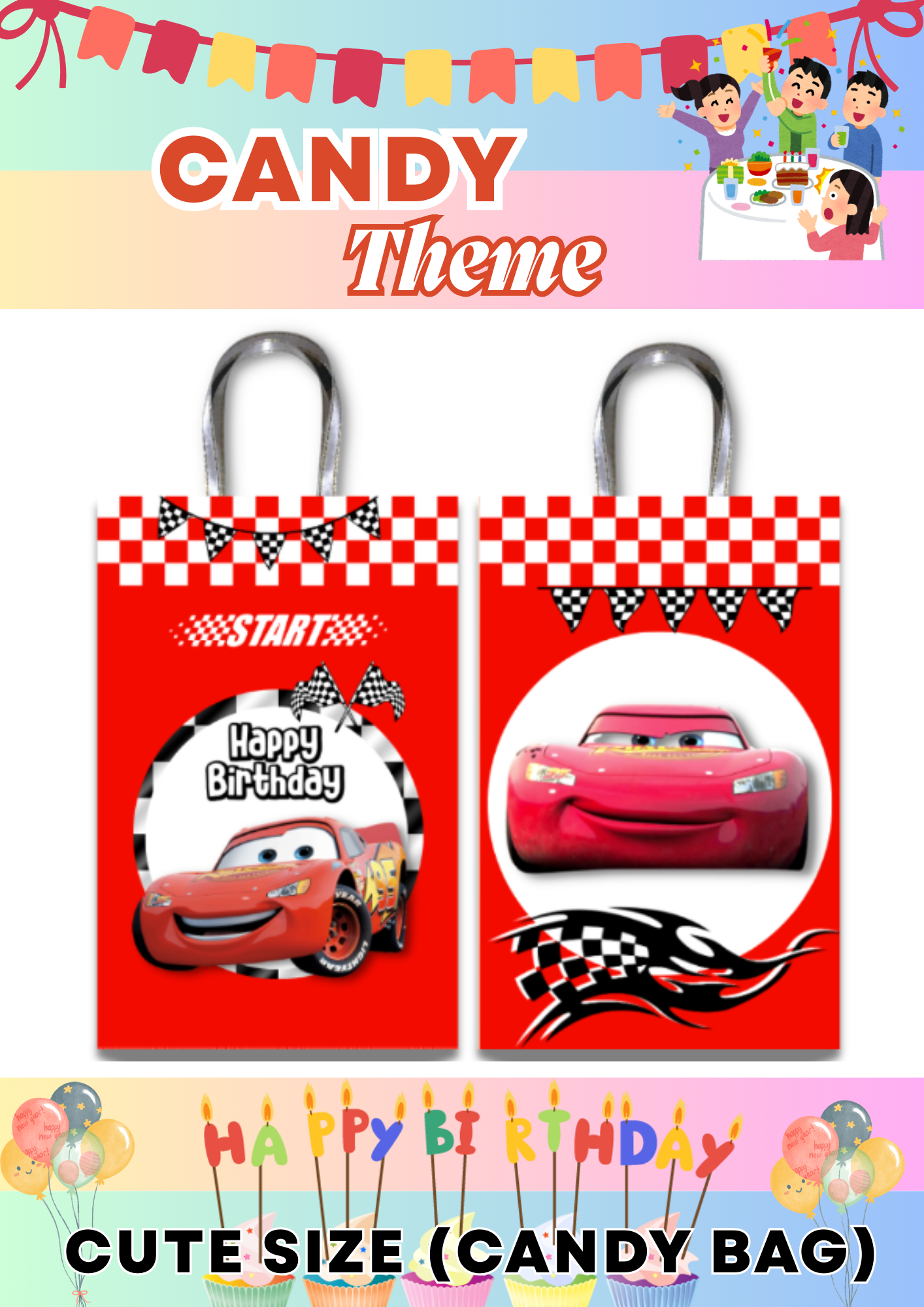 Cars Theme Candy Bag 9x16cm – Party Giveaways Birthday Souvenirs Custom Loot Bags for Kids