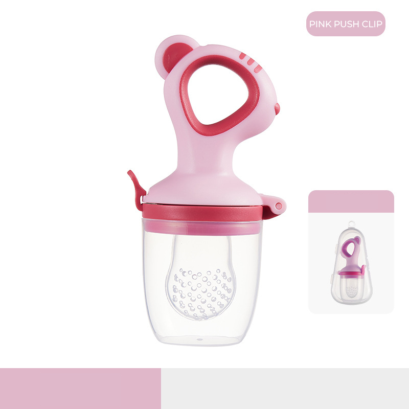 Baby Pro Push Clip Fruit Feeder Fruit Pacifier Food Teether Blue and Pink with Handle Soft Pacifier